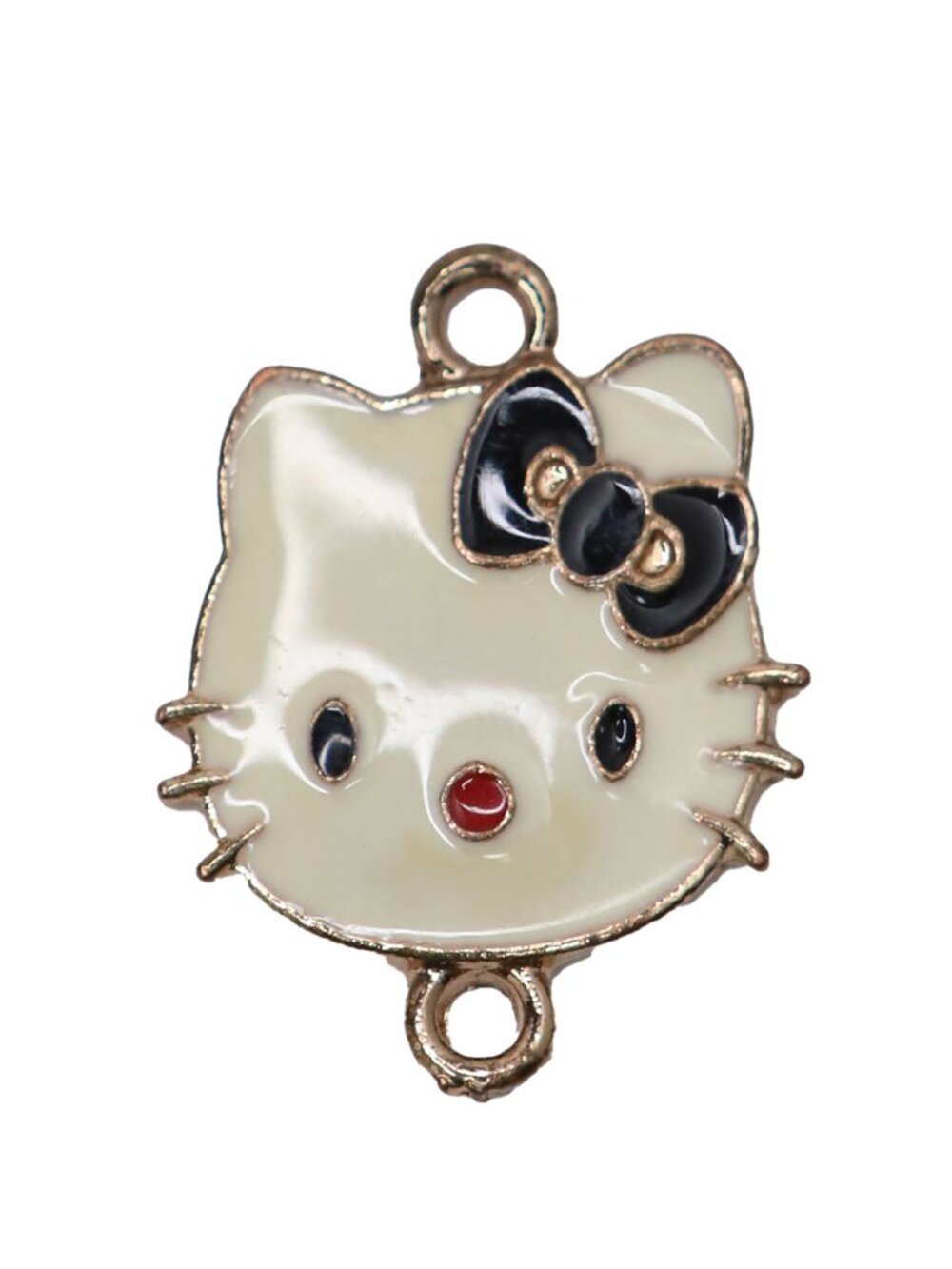 Hello Kitty Enamel Link Connector Charm Gold Tone Black Bow Jewelry Making